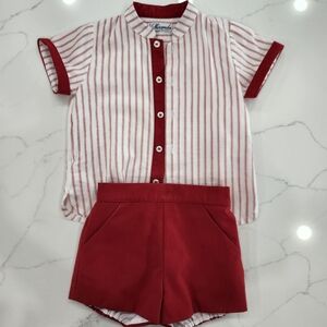 Red Striped Kids Shirt & Shorts Set